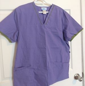 SB Solid Purple Scrub Top w/ Olive green striping